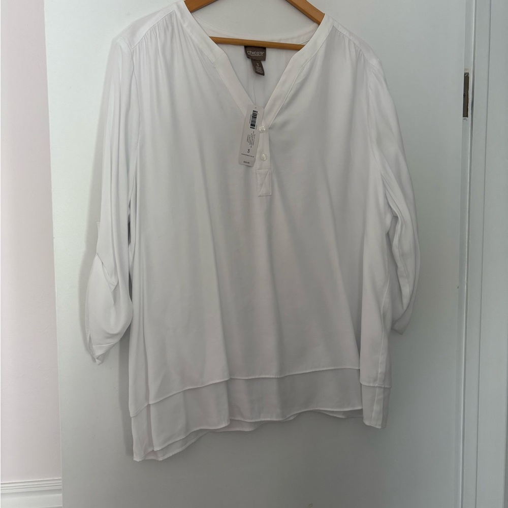 Chico's Classic White Button Down Shirt-size 3 NWT